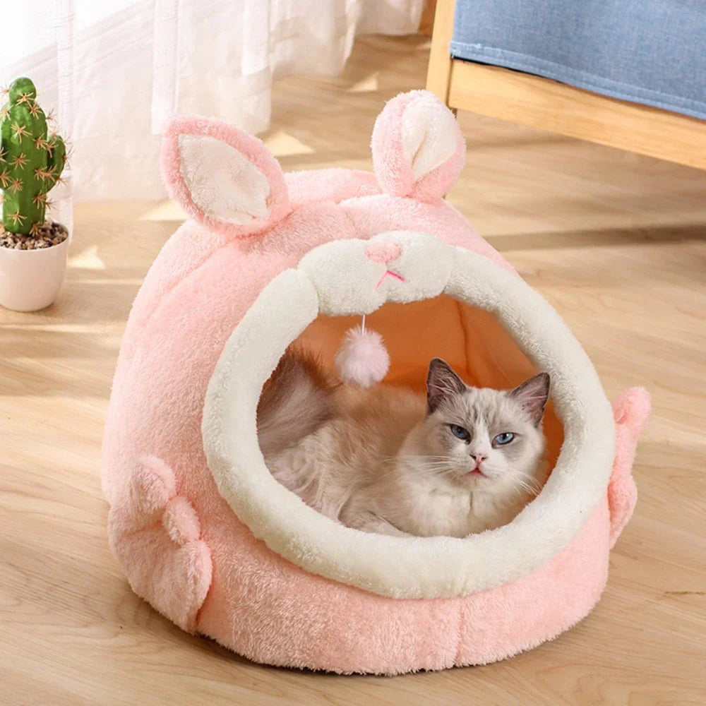 Rabbit Shaped Cat Bed Cozy Pet Sleeping Nest