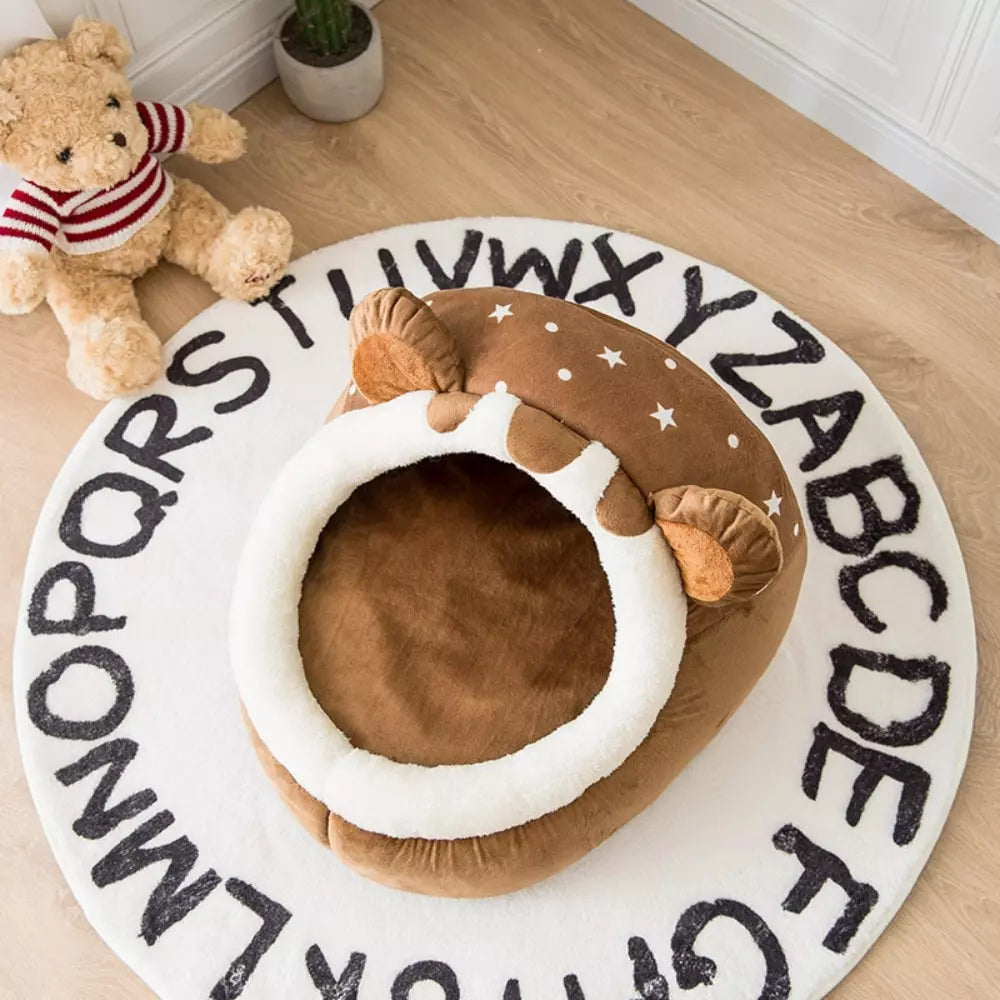 Bear Shaped Cat Bed Cozy Pet Cave Plush Cat House Comfortable Cat Sleeping Pod