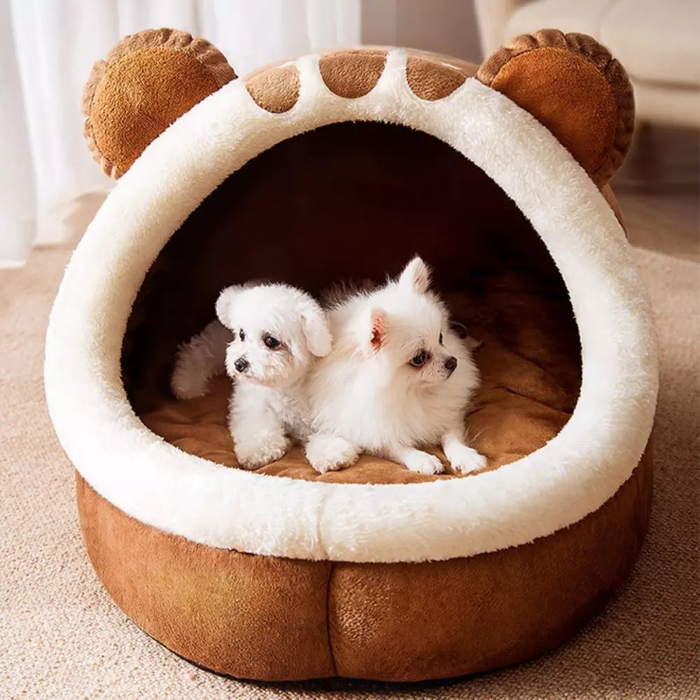 Bear Shaped Cat Bed Cozy Pet Cave Plush Cat House Comfortable Cat Sleeping Pod