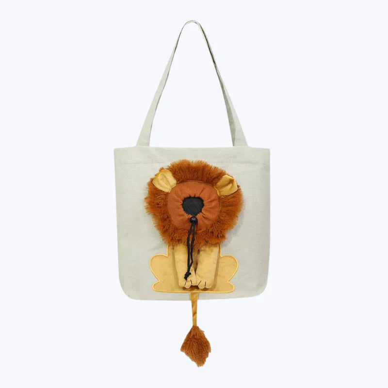 Lion Cat Print Tote Bag Animal Motif Canvas Shopper Bag