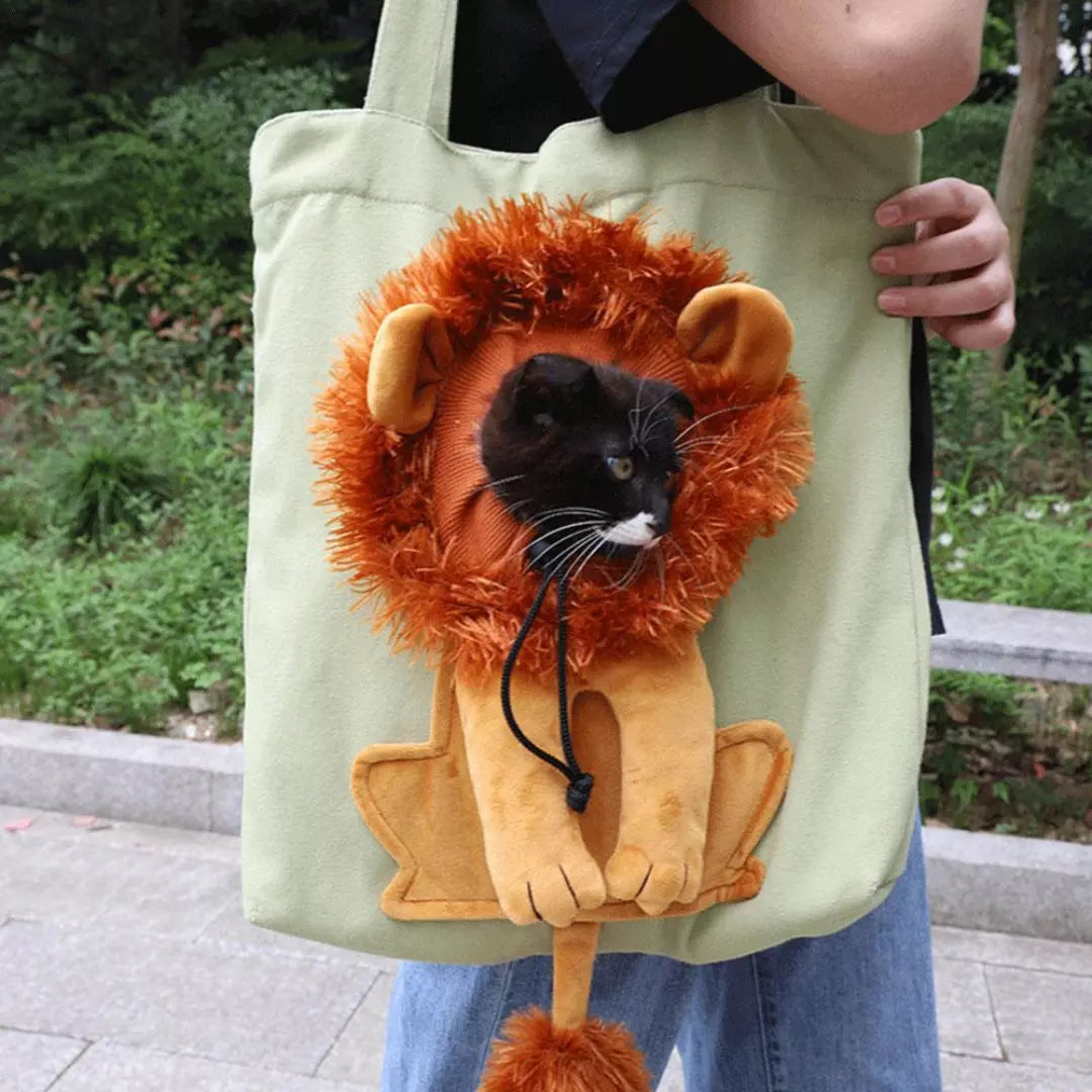 Lion Cat Print Tote Bag Animal Motif Canvas Shopper Bag