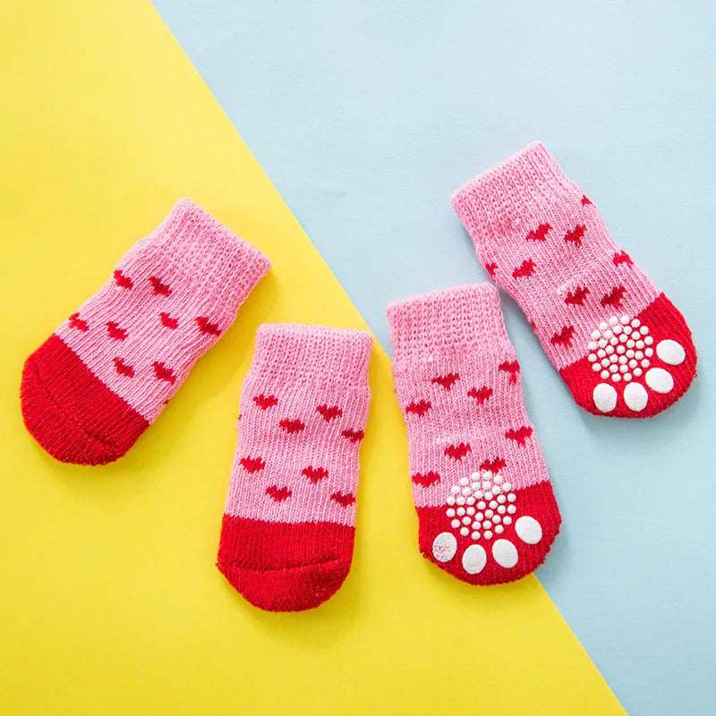 Dog Socks Pink Heart Non Slip Pet Socks for Small Medium Dogs