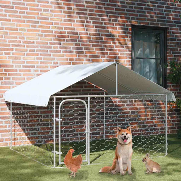 Outdoor Kennel with Galvanized Steel Roof and Polyethylene Fabric 400x150x200 cm