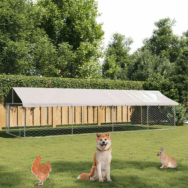 Outdoor Kennel with Galvanized Steel Roof and Polyethylene Fabric 400x150x200 cm