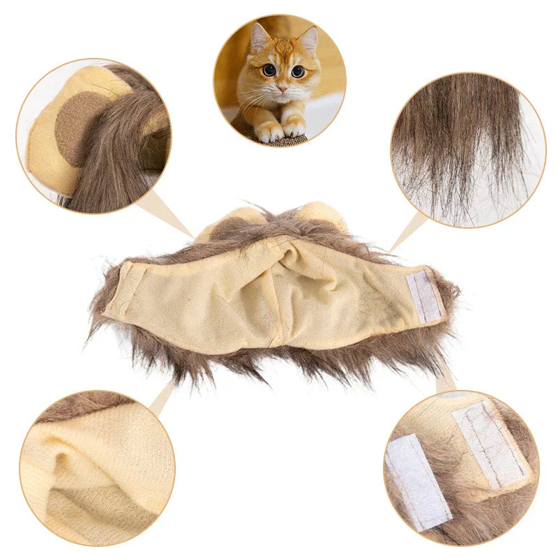 Lion Mane Wig Costume for Cats Cat Dress Up Pet Halloween Outfit