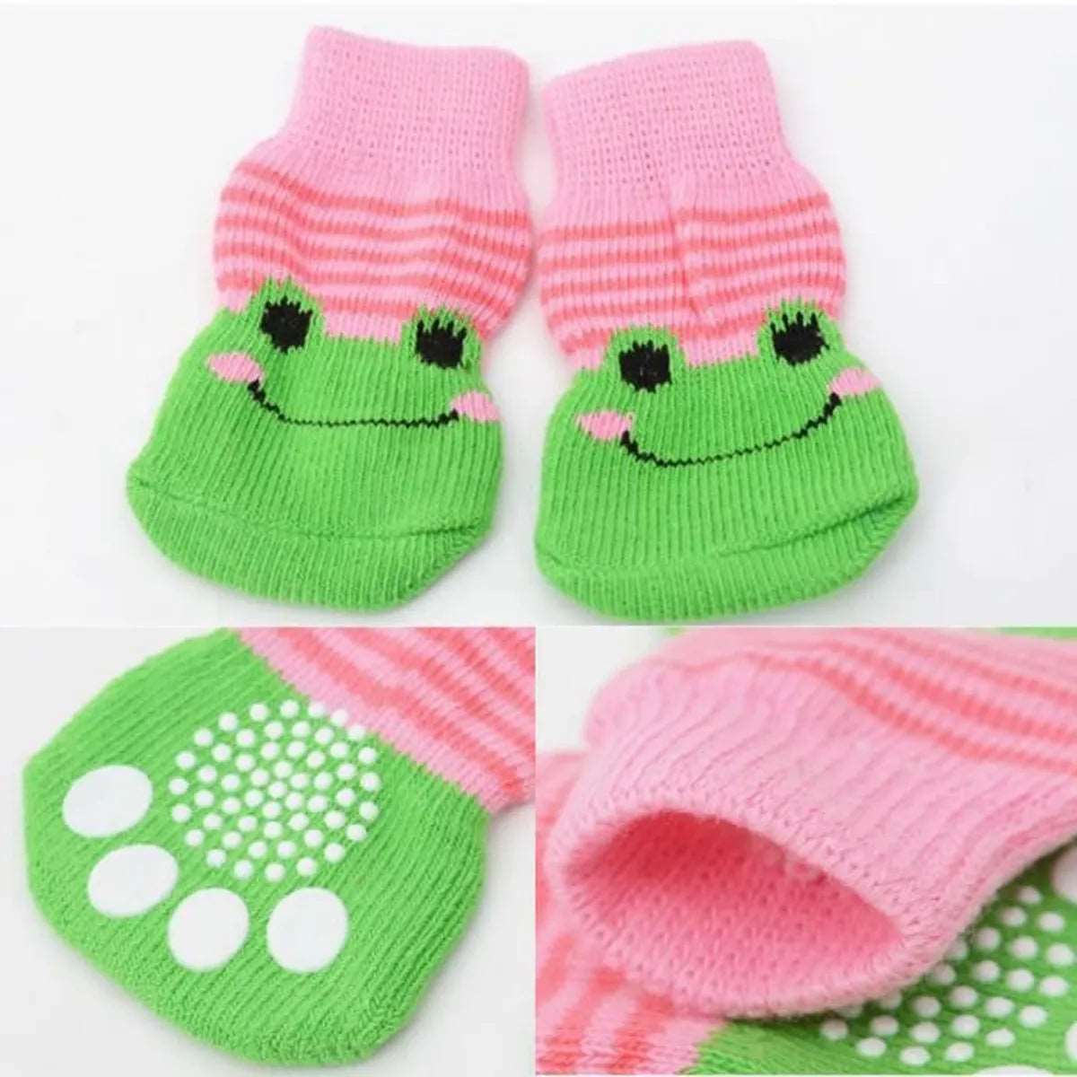 Dog Socks Frog Pattern Non Slip Cozy Pet Socks for Small Medium Dogs