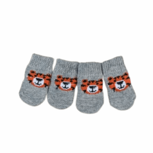 Dog Socks Non Slip Gray Tiger Print Pet Socks for Small Medium Large Dogs