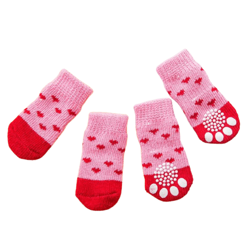 Dog Socks Pink Heart Non Slip Pet Socks for Small Medium Dogs